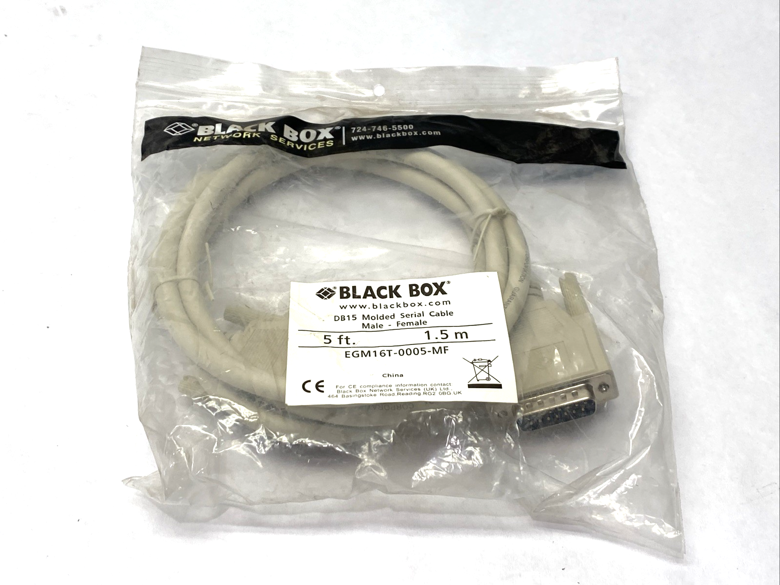 Black Box EGM16T-0005-MF DB15 Molded Serial Cable M/F 5ft - Maverick Industrial Sales
