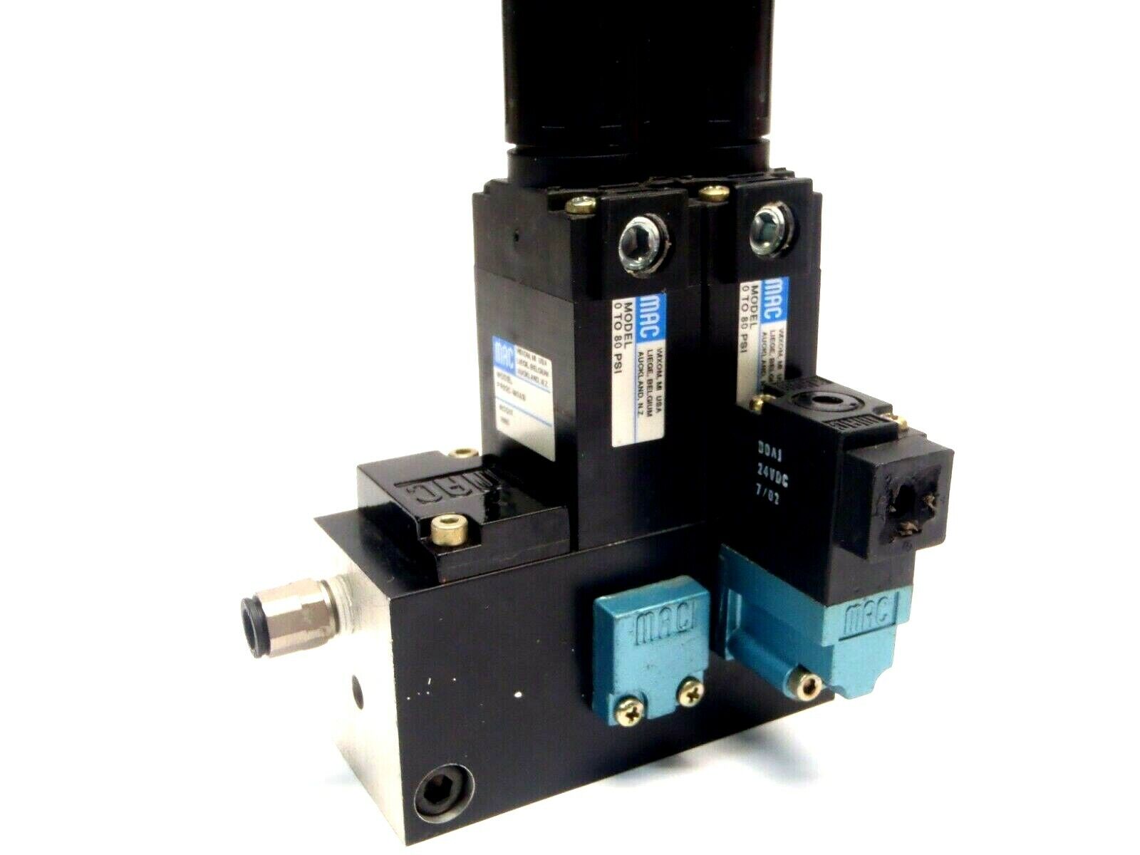 Mac Valves PR92C-M0AB (2) & 35A-B00-DDAJ-1KD Solenoid Valve On Manifold Block - Maverick Industrial Sales