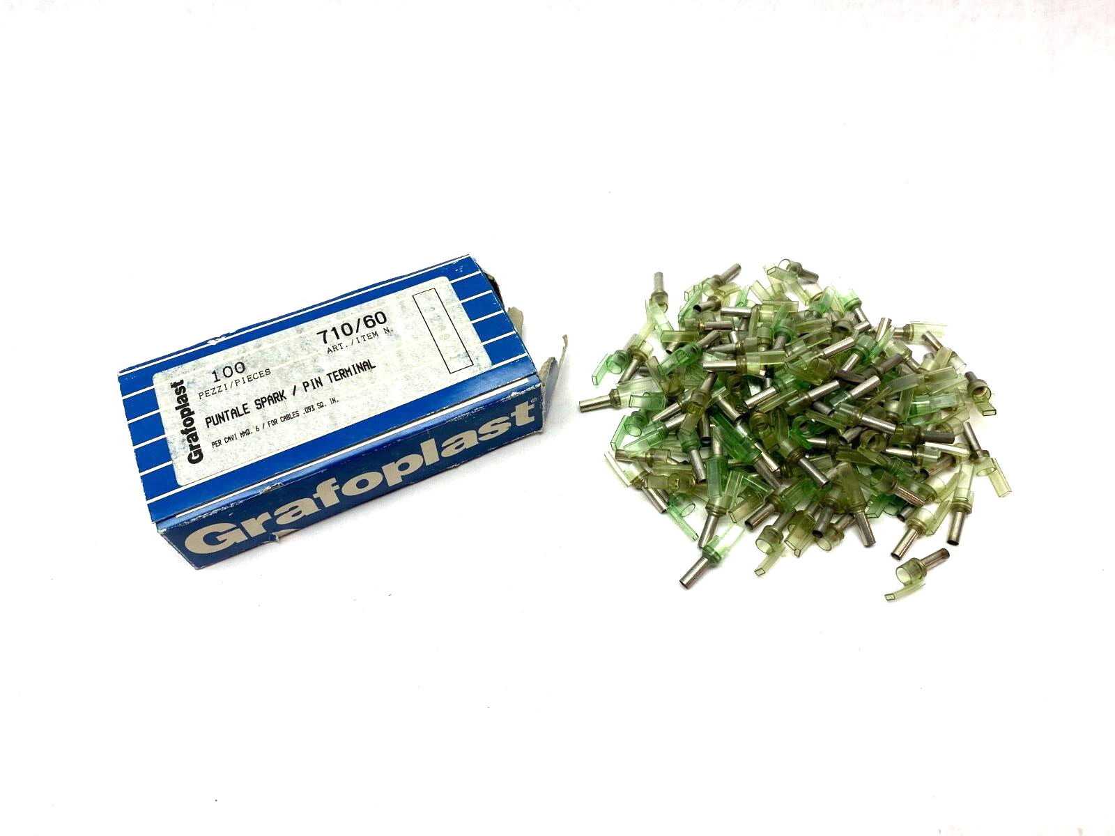 Grafoplast 710/60 12mm Spark Crimp-On Pins for Cable O.D. 6mm OPEN BOX OF 100 - Maverick Industrial Sales