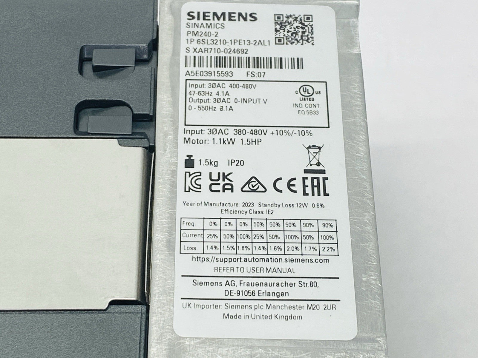 Siemens 6SL3210-1PE13-2AL1 SINAMICS Frequency Converter 1.1kW 1.5HP PM240-2 - Maverick Industrial Sales
