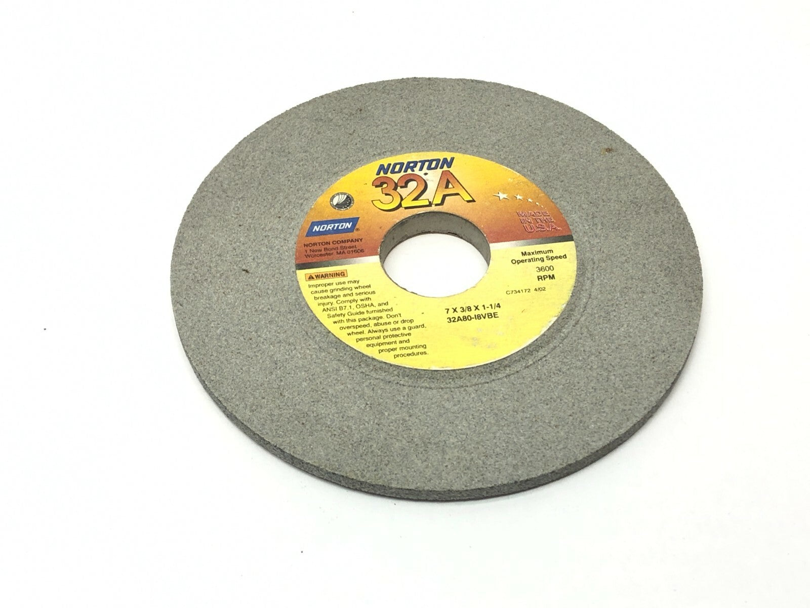 Norton 32A80-I8VBE Grinding Wheels 1-1/4" Bore 3600 RPM LOT OF 5 - Maverick Industrial Sales