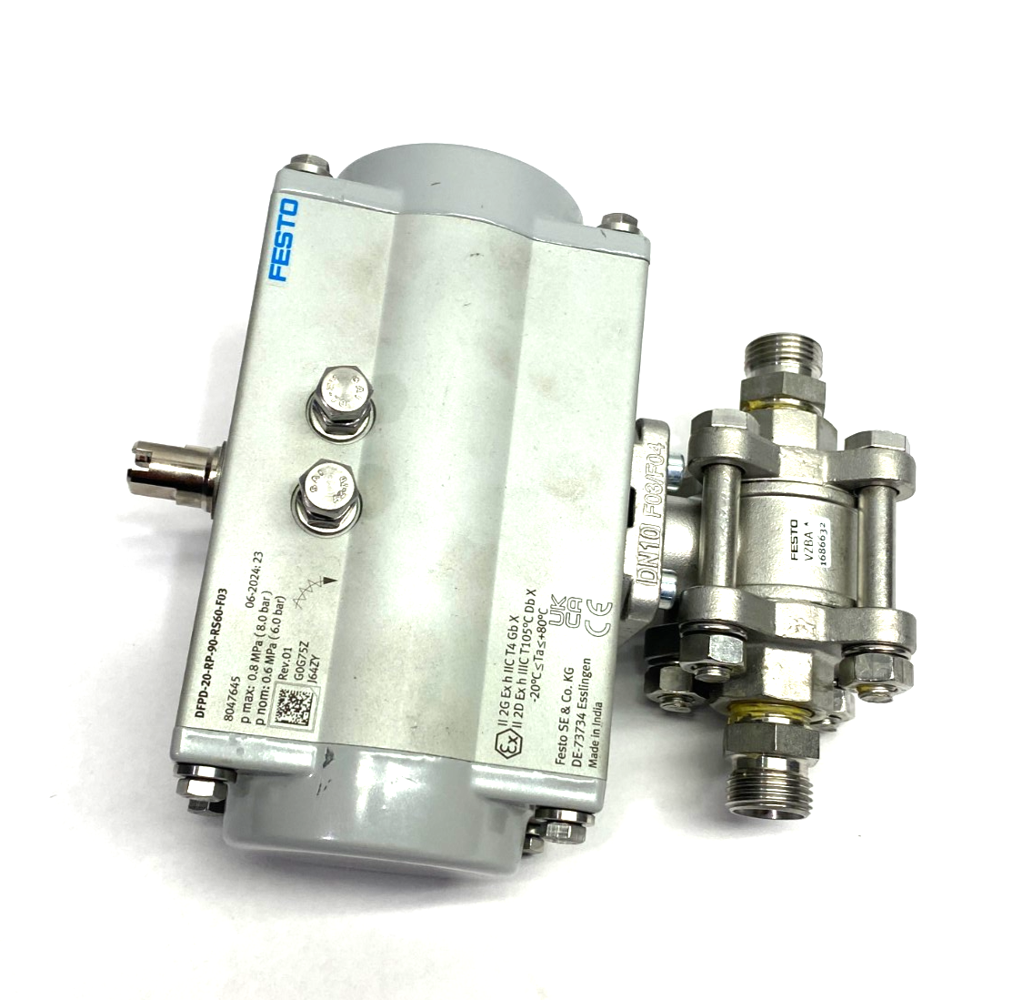 Festo DFPD-20-RP-90-RS60-F03 Quarter Turn Actuator 8047645 w/ 1686632 Ball Valve - Maverick Industrial Sales