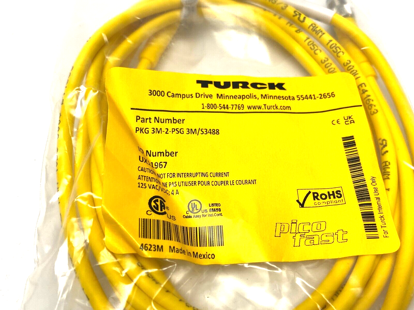 PKG 3M-2-PSG 3M/S3488, UX11967 | Turck PKG 3M-2-PSG 3M/S3488 Picofast Double Ended Cordset UX11967 - New - Maverick Industrial Sales