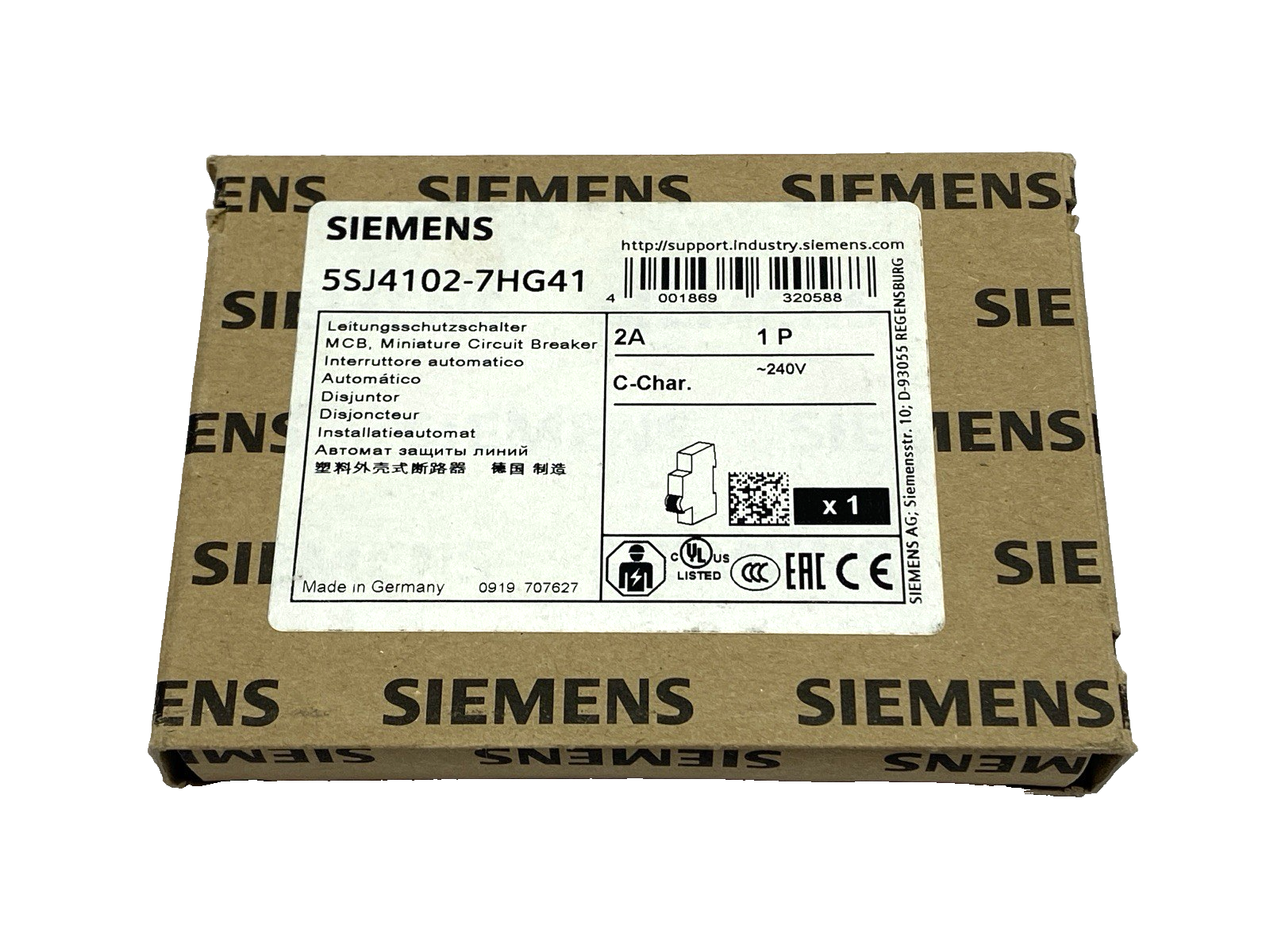 Siemens 5SJ4110-7HG41 Miniature Circuit Breaker 1-Pole 240V 10A - Maverick Industrial Sales