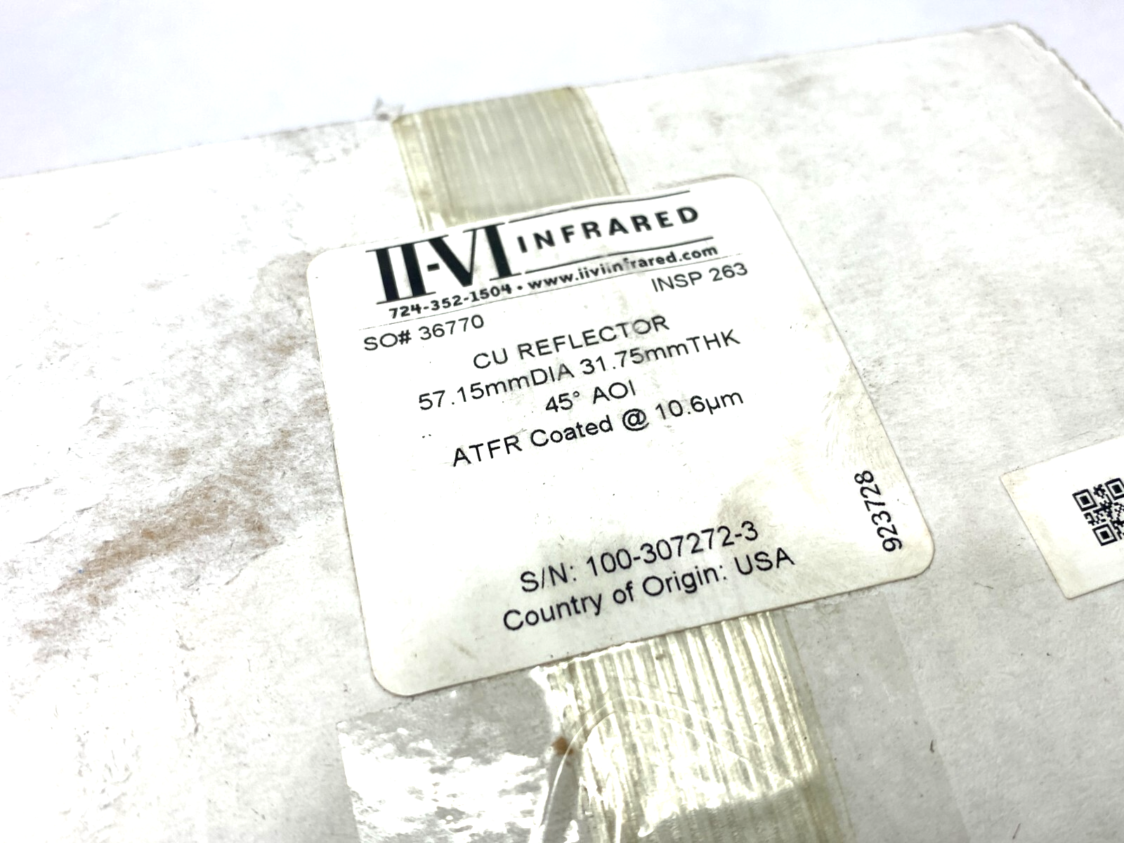 II-VI Infrared 923728 CU Reflector 57.15mm Dia. 31.75mm Thick, 45 Degree AOI - Maverick Industrial Sales