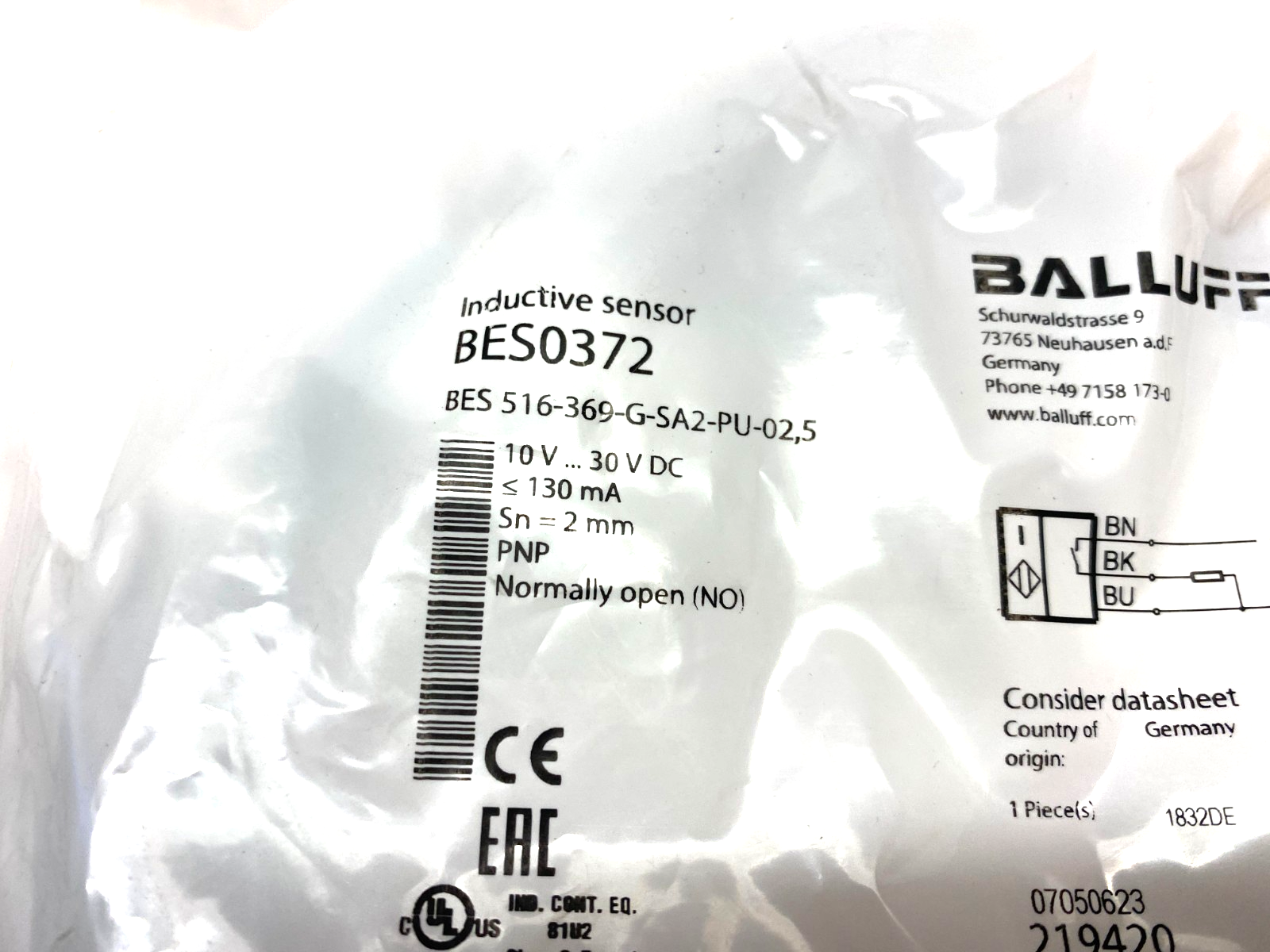 Balluff BES0372 Inductive Proximity Sensor BES 516-369-G-SA2-PU-02.5 - Maverick Industrial Sales