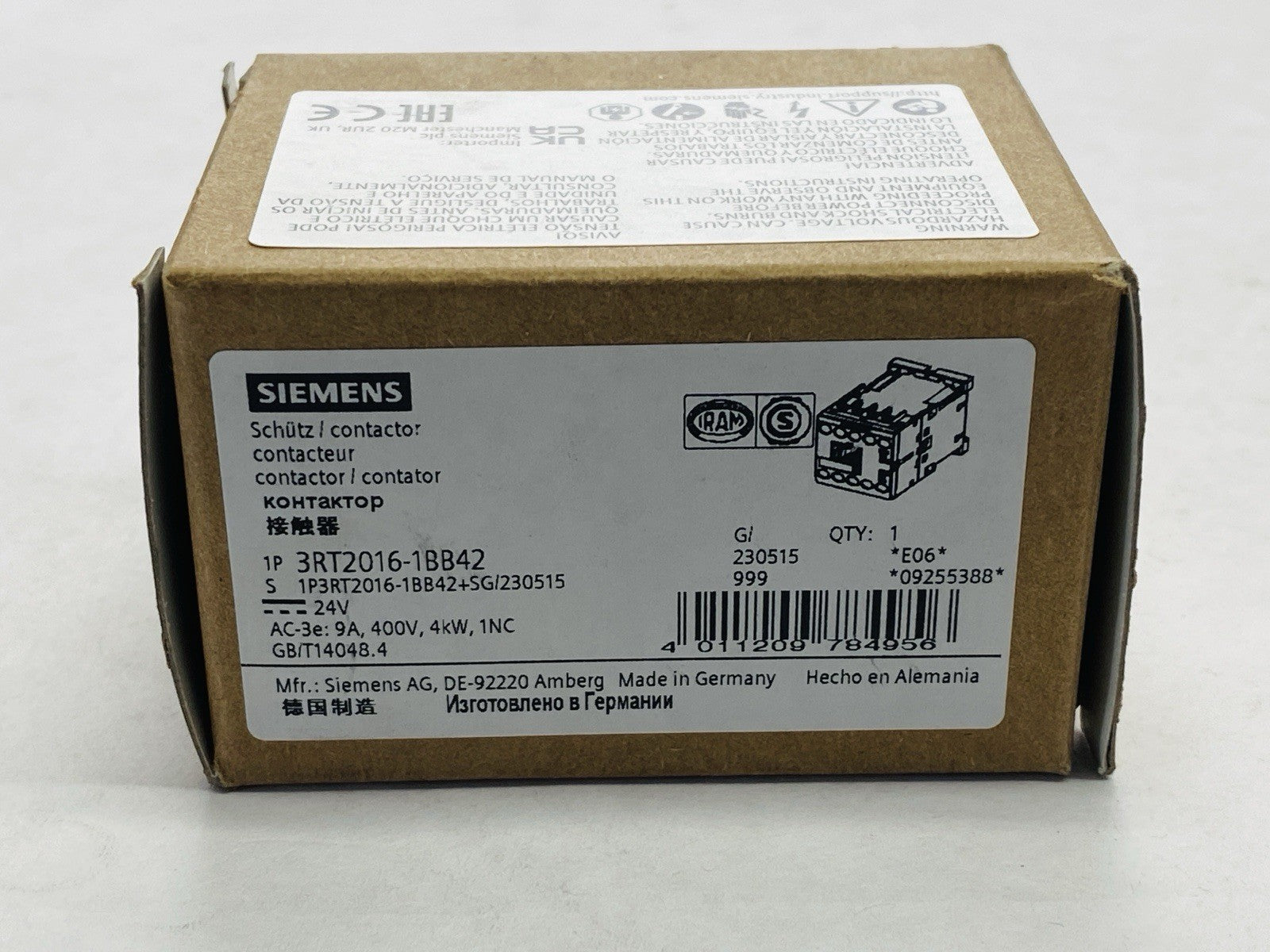 Siemens 3RT2016-1BB42 Power Contactor 3-Pole 9A 4kW 400V 24VDC - Maverick Industrial Sales