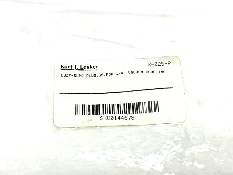 Kurt J Lesker S-025-P Feedthrough Baseplate Coupling EUDF Plug for 1/4" Vaccum - Maverick Industrial Sales