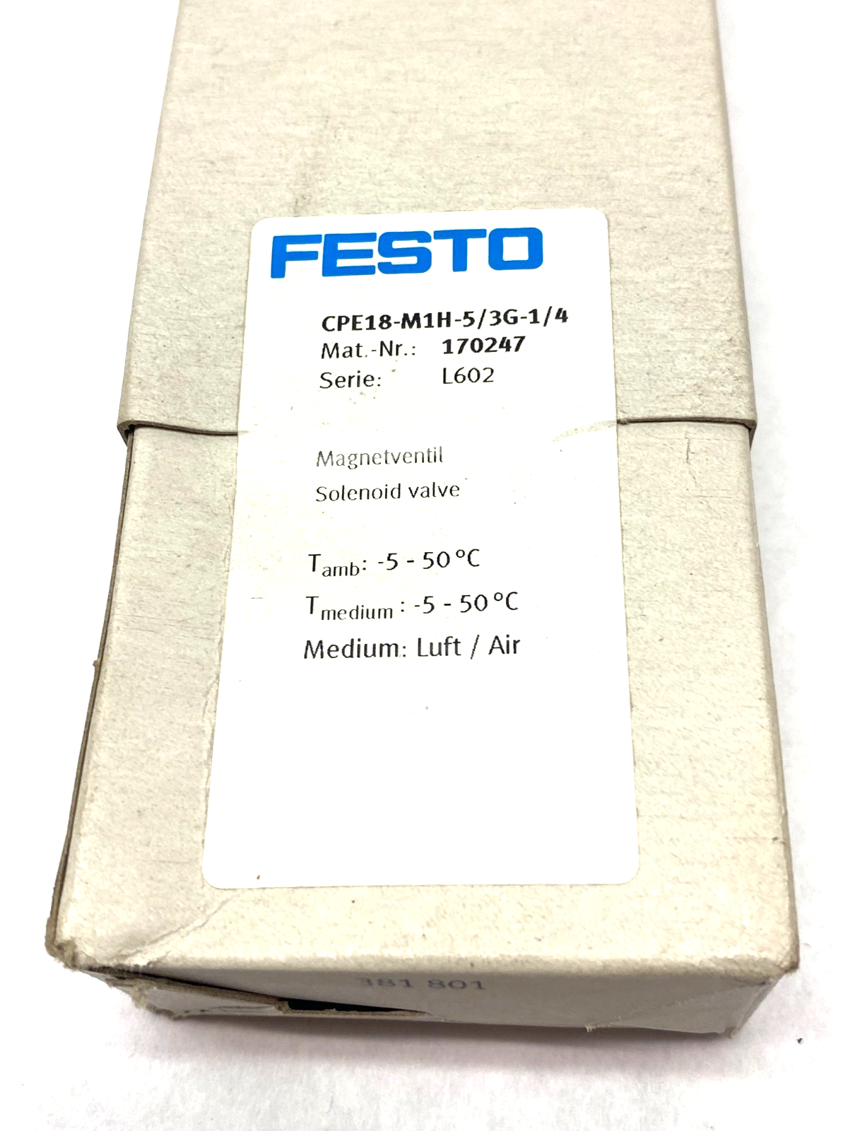 Festo CPE18-M1H-5/3G-1/4 Solenoid Valve 5/3 Closed 170247 - Maverick Industrial Sales