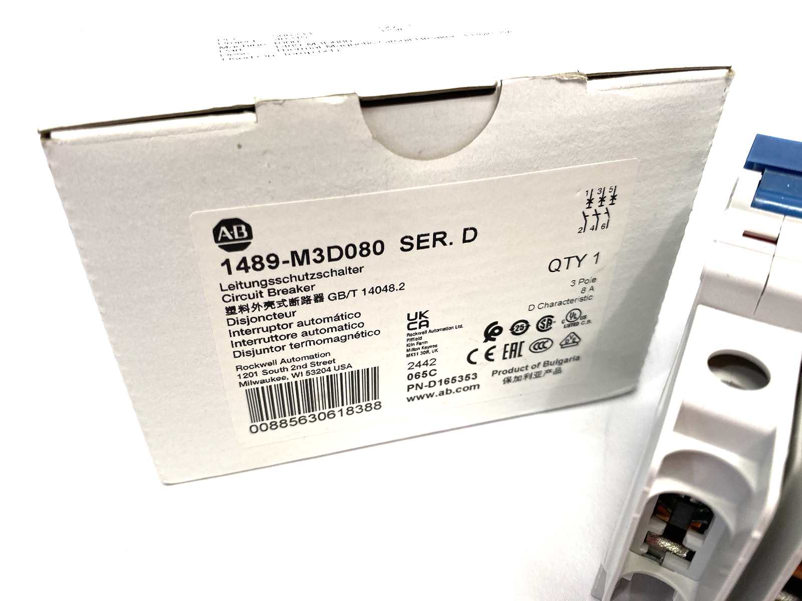 1489-M3D080 | Allen Bradley Ser. D Circuit Breaker 3-Pole 8A - New Other - Maverick Industrial Sales