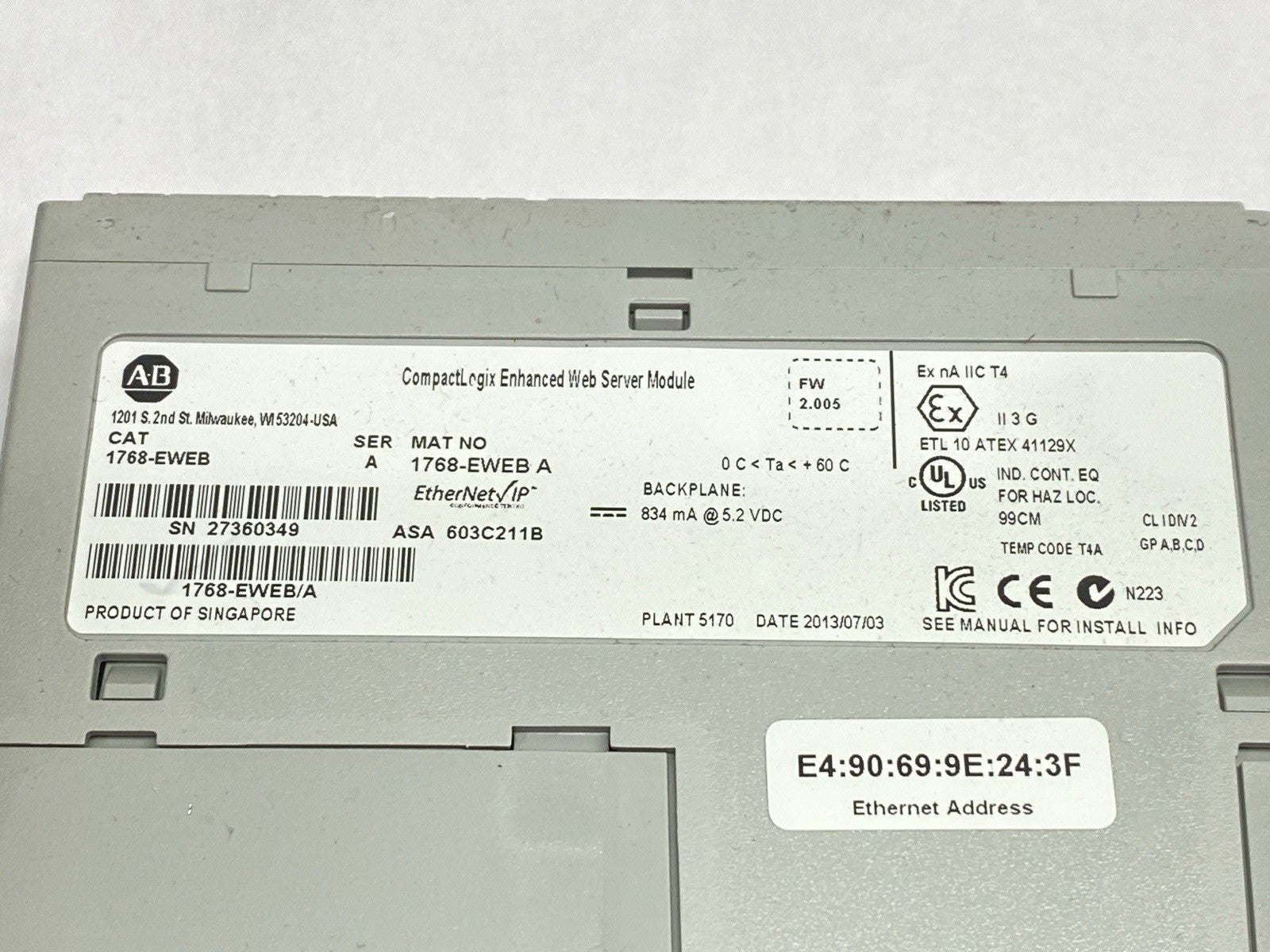 1768-EWEB | Allen Bradley Ser A CompactLogix Enhanced Web Server Module - Used - Maverick Industrial Sales