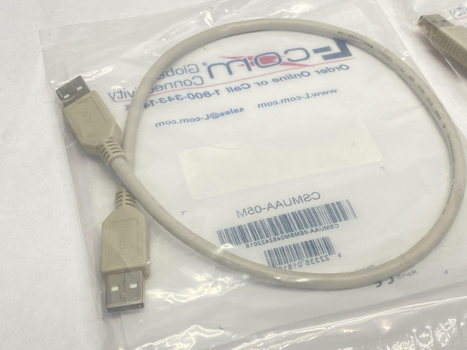 CSMUAA-05M | L-Com USB Cable USB A - USB A 0.5m LOT OF 2 - New - Maverick Industrial Sales