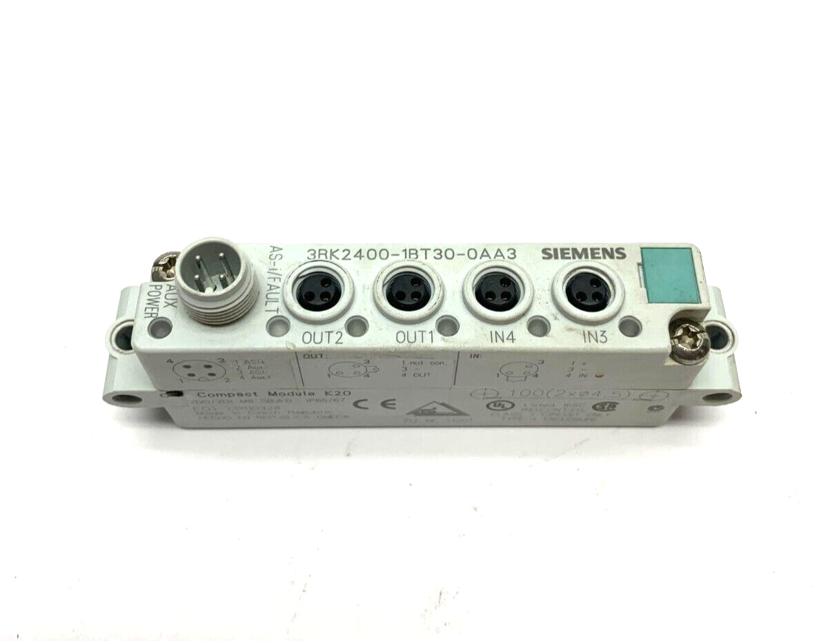 3RK2400-1BT30-0AA3 | Siemens AS-i Compact Module K20 Digital A/B slave, 2 DI/2 DQ - Used - Maverick Industrial Sales