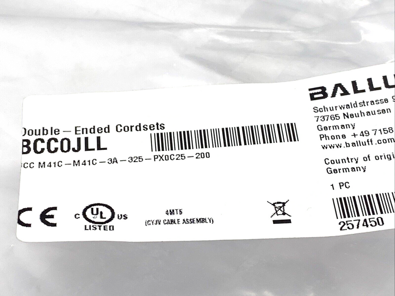 Balluff BCC0JLL Cordset M12 12-Pin M - F 20m BCC M41C-M41C-3A-325-PX0C25-200 - Maverick Industrial Sales