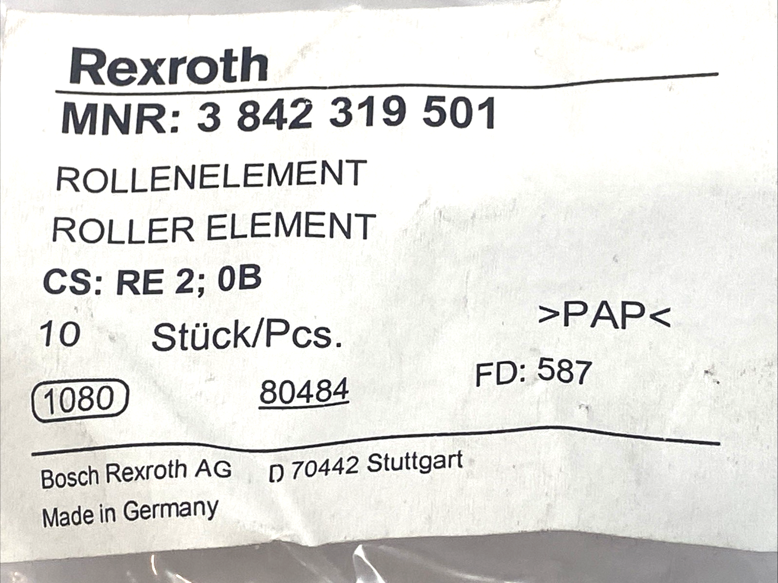 3842319501 | Bosch Rexroth Roller Element RE 45 Flat Black LOT OF 10 - New - Maverick Industrial Sales