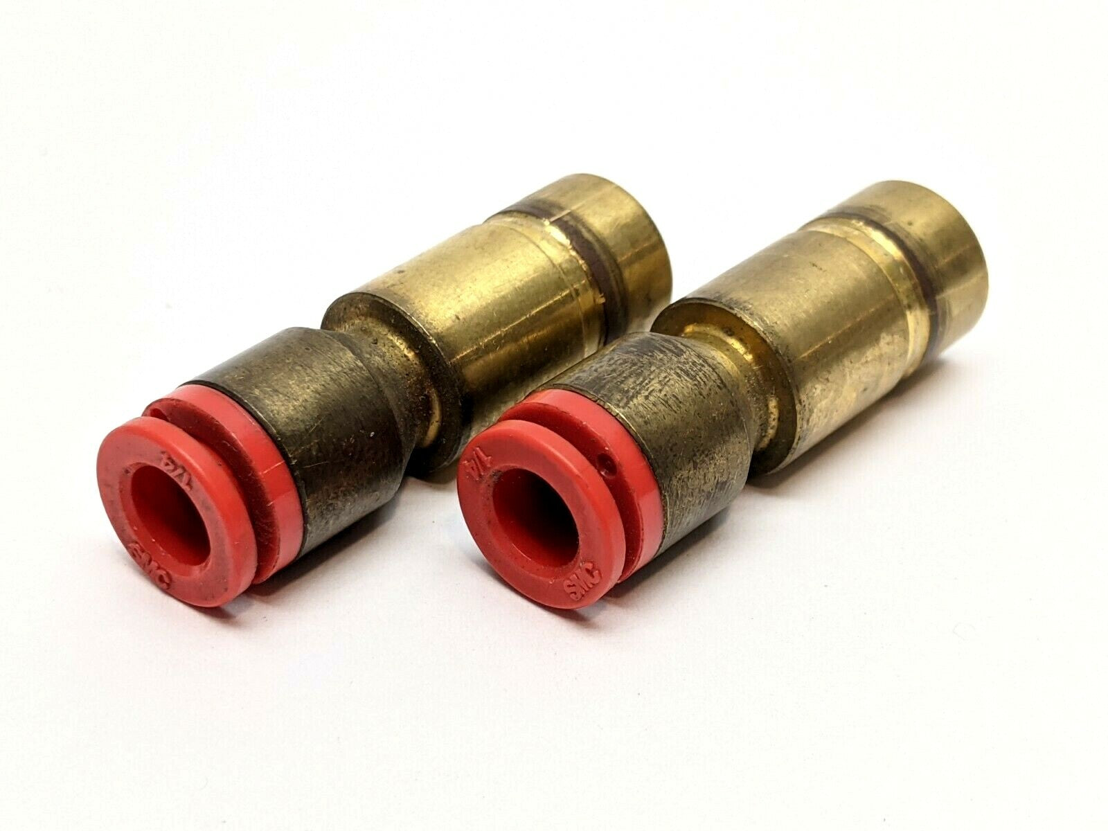 SMC Brass Plug-In Reducer 1/2" OD to 1/4" Tube One Touch Fitting LOT OF 2 - Maverick Industrial Sales