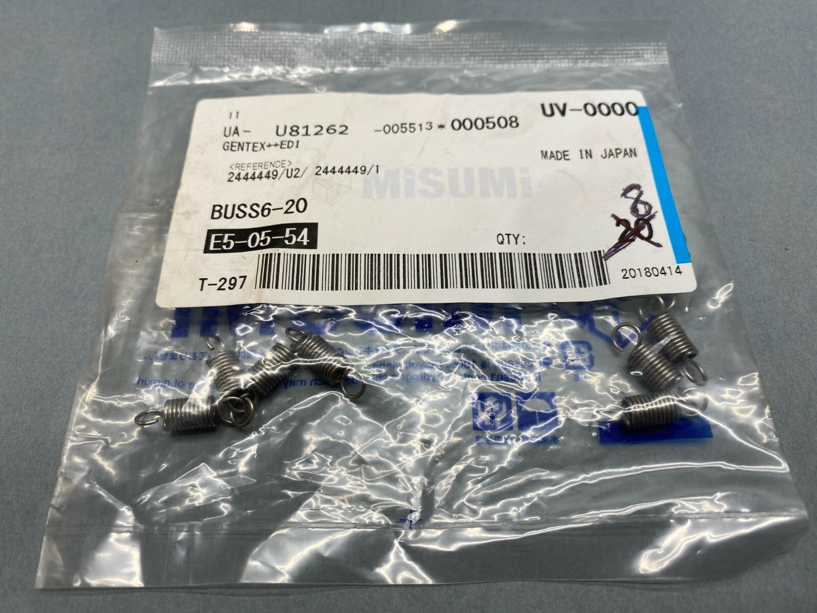 Misumi BUSS6-20 Standard Extension Spring 20mm Free Length 6mm OD PKG OF 8 - Maverick Industrial Sales