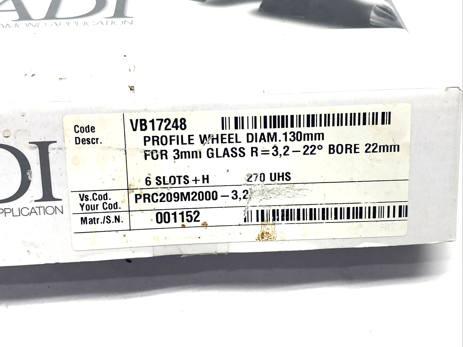 ADI VB17248 Ultra High Speed Diamond Bevel Cutting Wheel PRC209M2000-3,2 - Maverick Industrial Sales