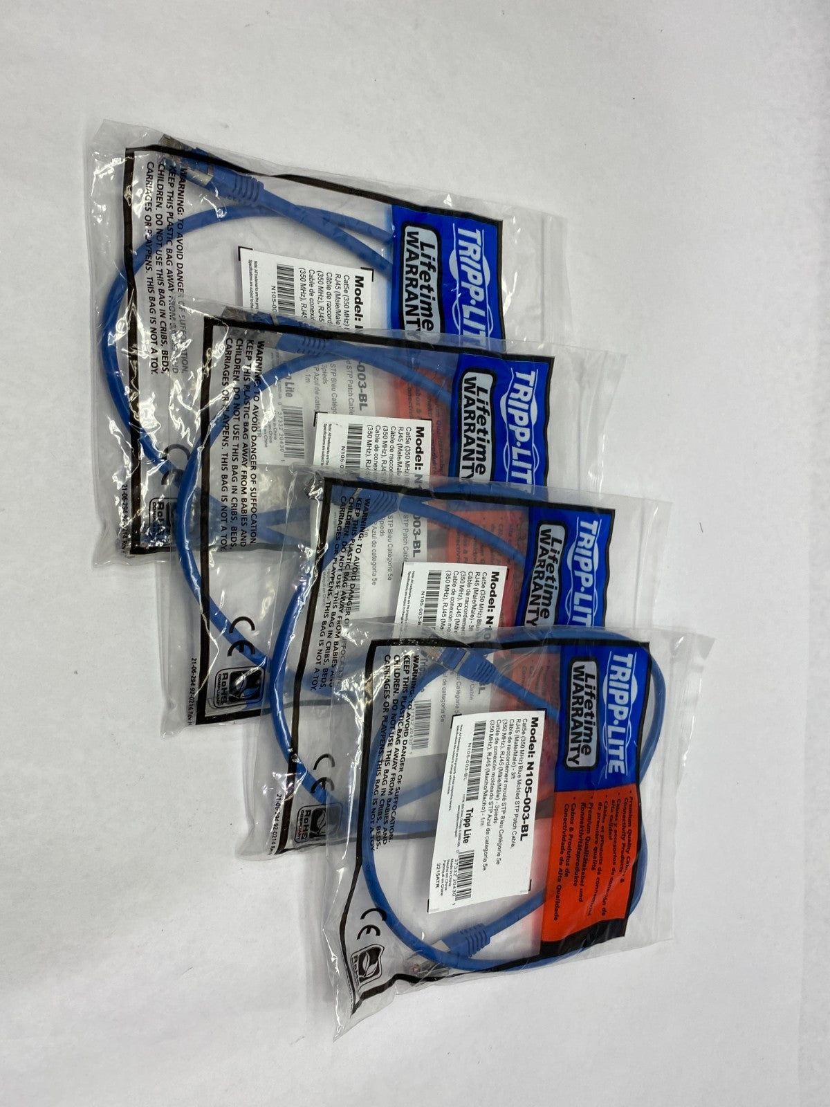 N105-003-BL | Tripp Lite Cat5e Molded Ethernet Patch Cable LOT OF 4 - New - Maverick Industrial Sales