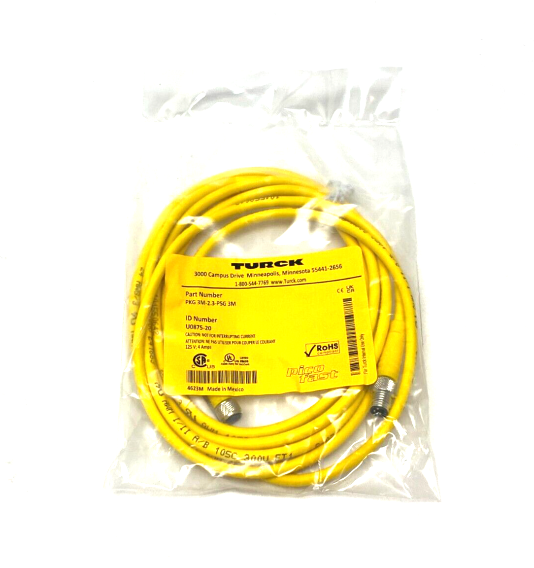 PKG 3M-2.3-PSG 3M, U0875-20 | Turck PKG 3M-2.3-PSG 3M Picofast Double Ended Cordset U0875-20 - New - Maverick Industrial Sales