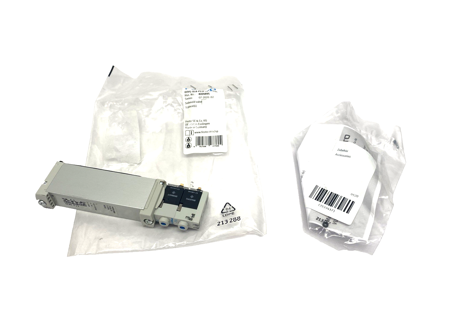 Festo VUVG-B18-P53E-ZT-F-1T1L Solenoid Valve 5/3 Exhausted 8004895 - Maverick Industrial Sales