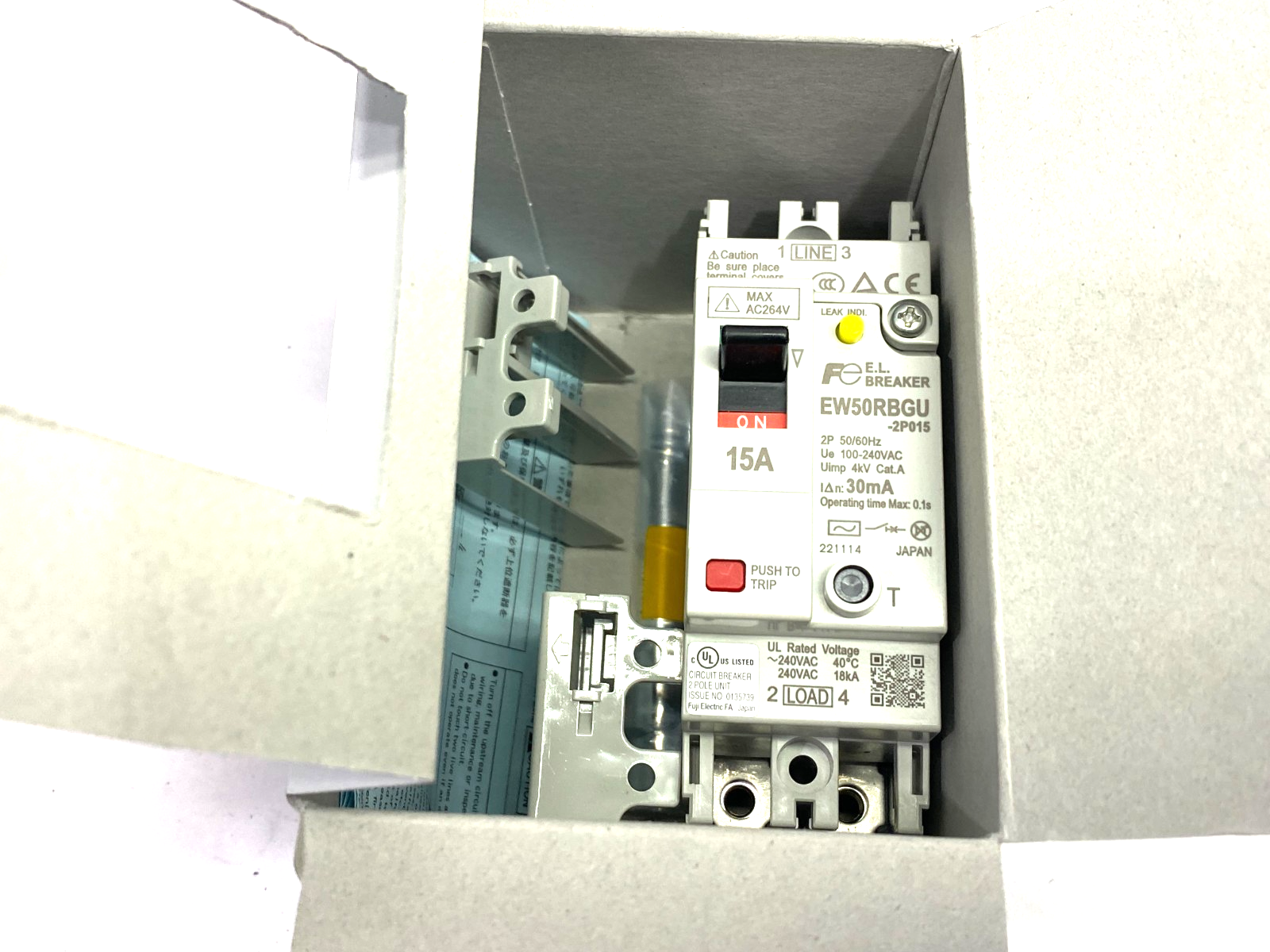 EW50RBGU-2P015B | Fuji Electric G-TWIN Earth-Leakage Breaker 15A 2-Pole 100-240VAC - New – Open box - Maverick Industrial Sales
