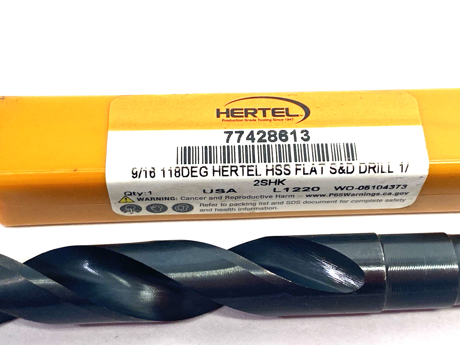 77428613 | Hertel Reduced Shank Drill Bit: 9/16" Dia, 1/2" Shank Dia, 118 Point - New – Open box - Maverick Industrial Sales