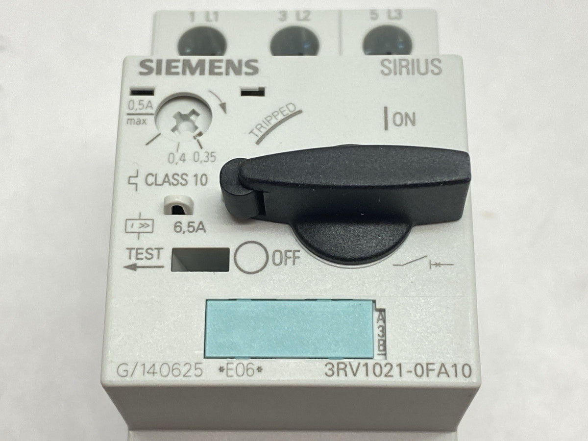 Siemens 3RV1021-0FA10 Manual Motor Starter Circuit Breaker 0.35-5A 3-Pole - Maverick Industrial Sales