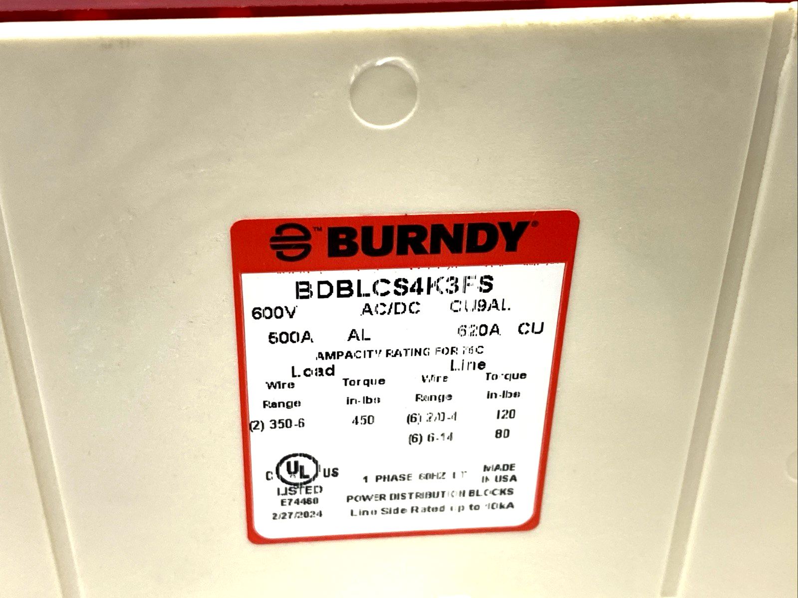 BDBLCS4K3FS | Burndy 3-Pole Power Distribution Block 600V 620A CU9AL - New – Open box - Maverick Industrial Sales