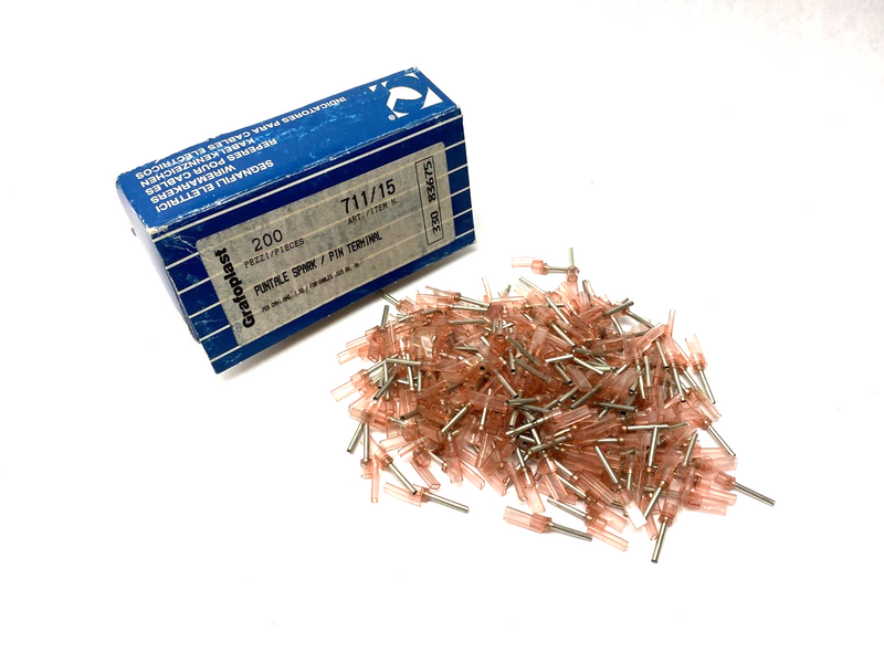 Grafoplast 711/15 14mm Spark Crimp-On Pins for Cable O.D. 1.5mm OPEN BOX OF 200 - Maverick Industrial Sales