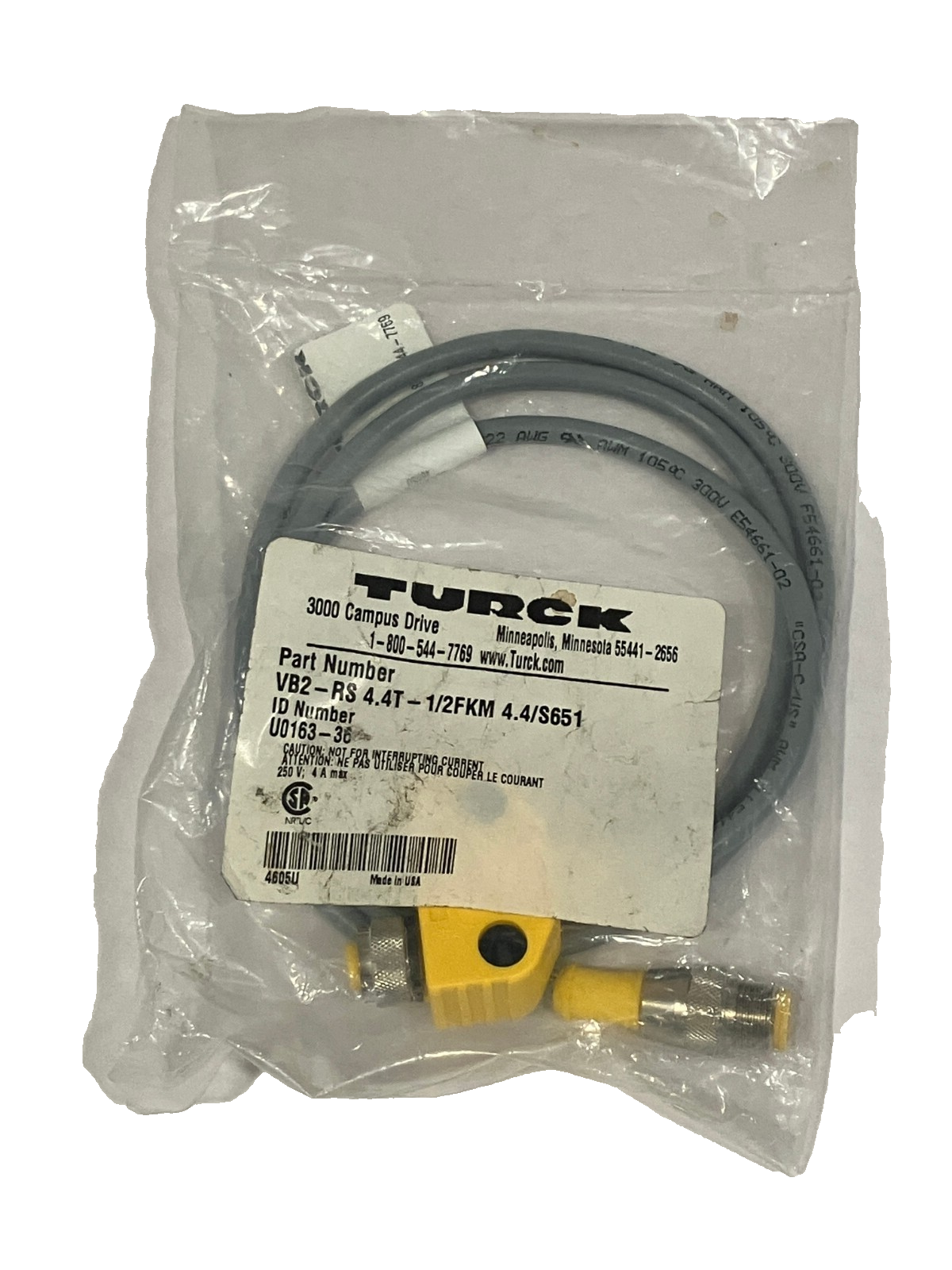 VB2-RS 4.4T-1/2FKM 4.4/S651 | Turck Splitter Cable 4-Pin M12 U0163-36 - New - Maverick Industrial Sales