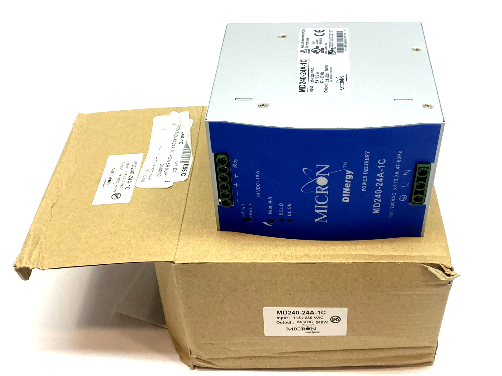 Micron MD240-24A-1C DINergy™ Power Supply, 24VDC 240W Output, Single-Phase - Maverick Industrial Sales