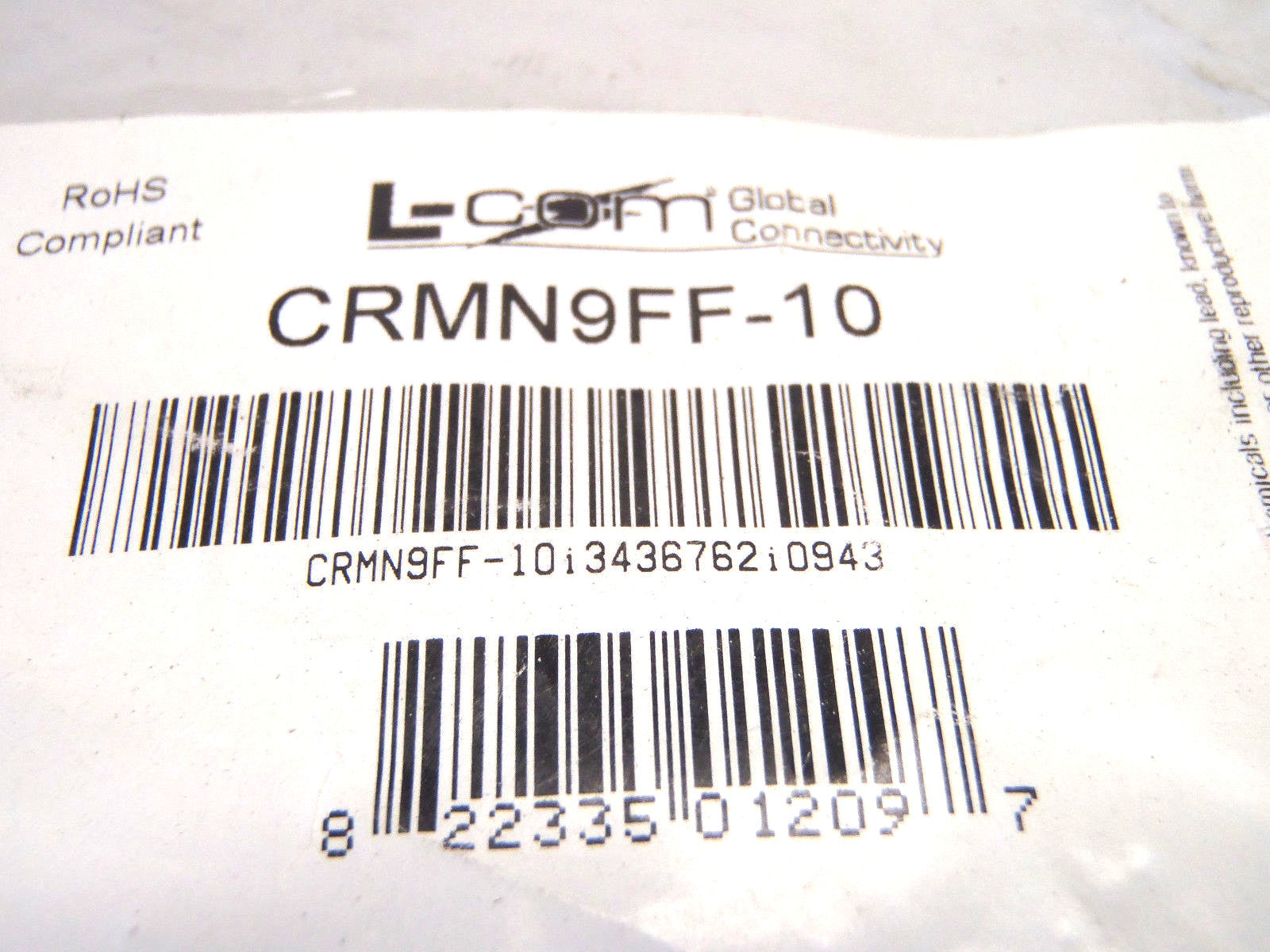 L-Com CRMN9FF-10 Molded D-Sub Cable, DB9 Cable F to F 10 Ft - Maverick Industrial Sales