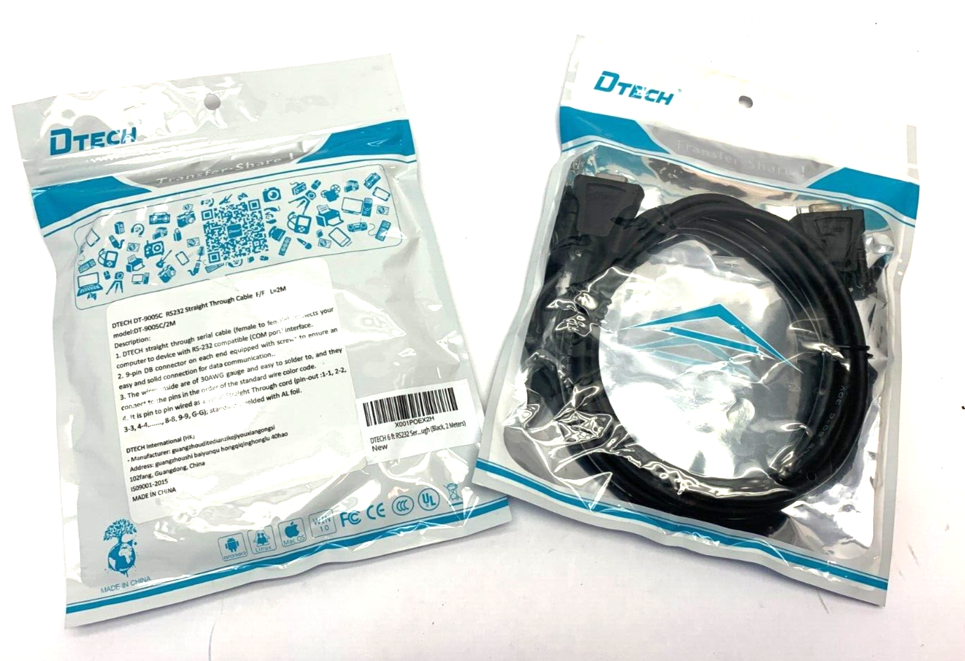 DTech DT-9005C RS232 Straight Through Cable F/F LOT OF 2 - Maverick Industrial Sales