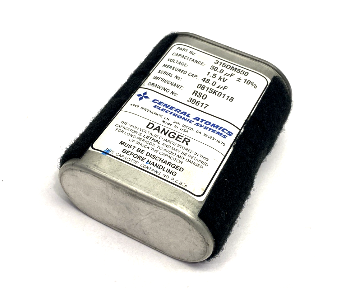 315DM550 | General Atomics Electronic Systems Capacitor 50µF 1.5kV 16A RMS - Used - Maverick Industrial Sales