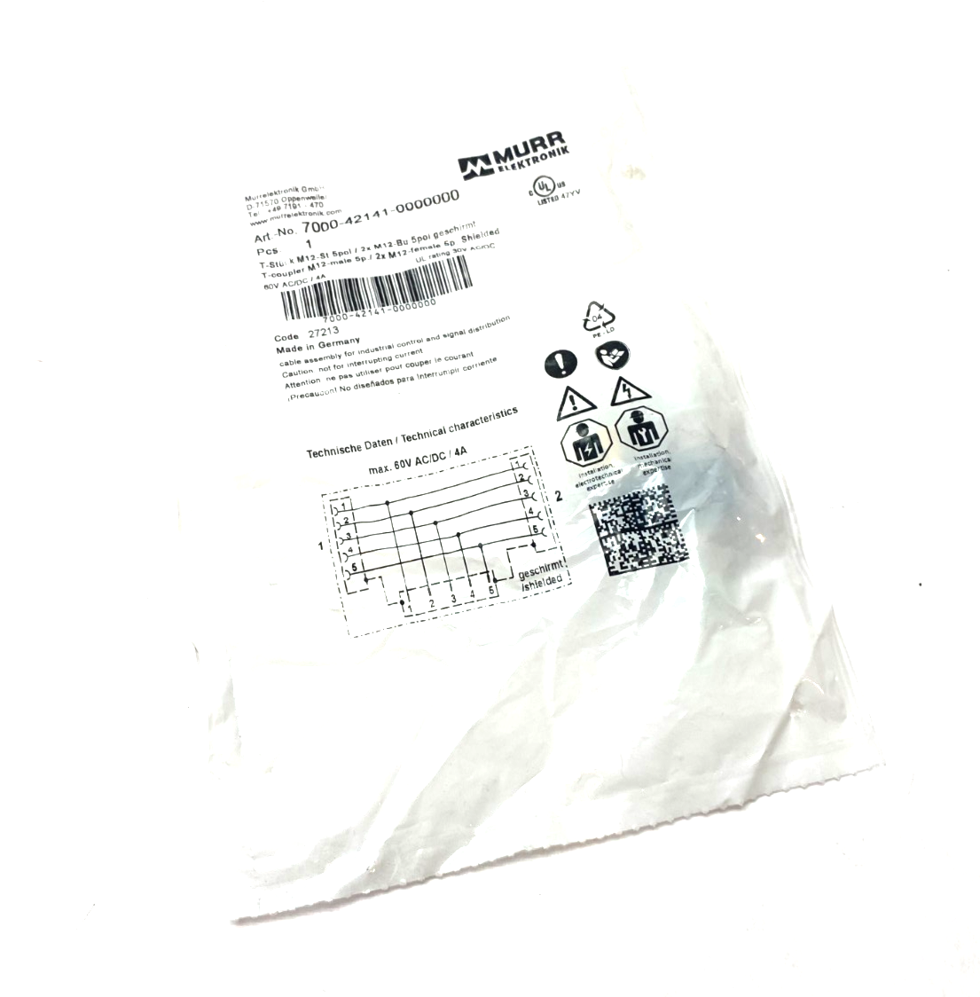 Murrelektronik 7000-42141-0000000 T-Coupler M12 5-Pin, Male To x2 Female 5-Pin - Maverick Industrial Sales