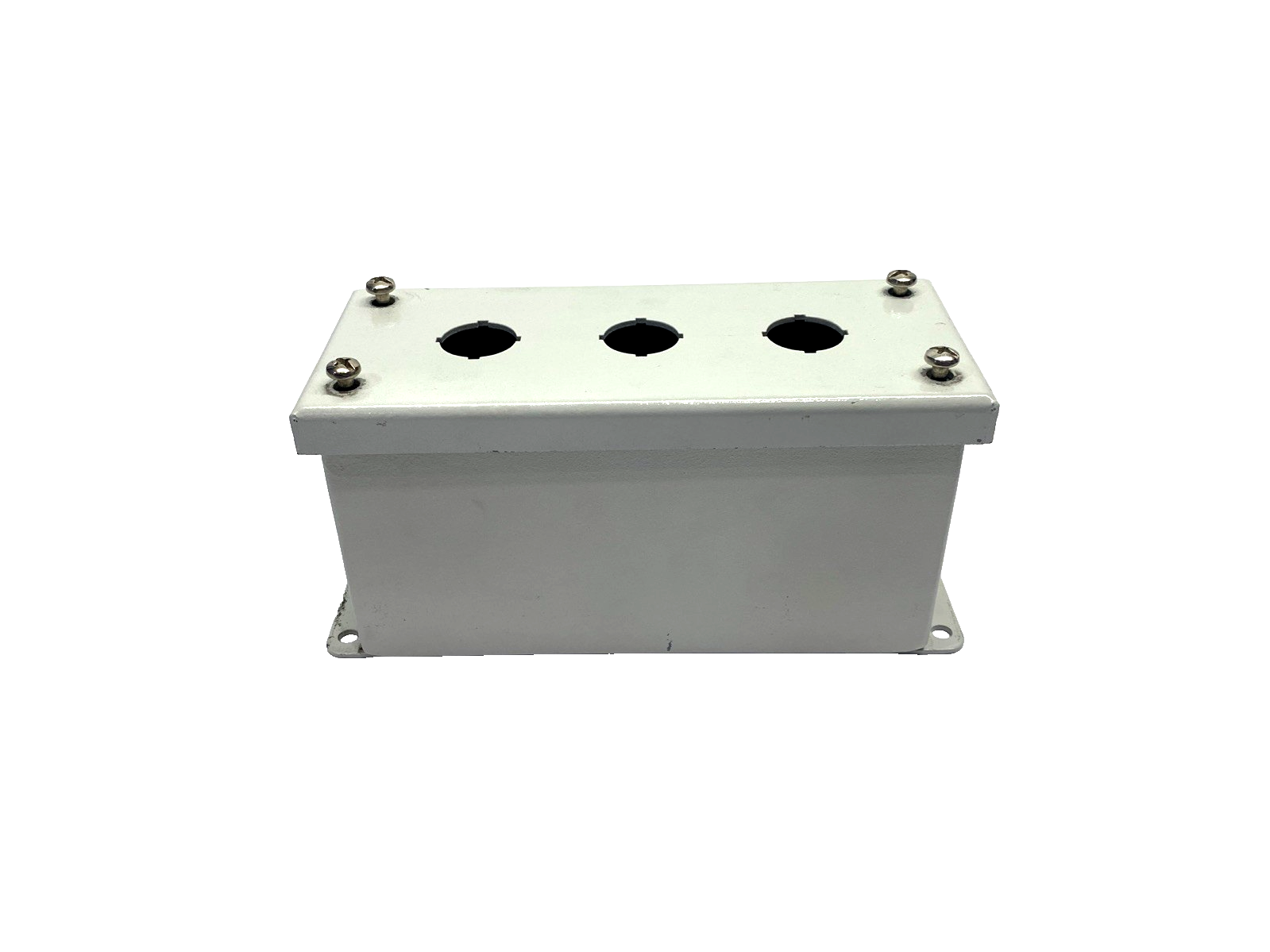 | Wiegmann PBGX3 22mm Pushbutton Enclosure, 3-Button, Steel, Painted Light Gray - Used - Maverick Industrial Sales