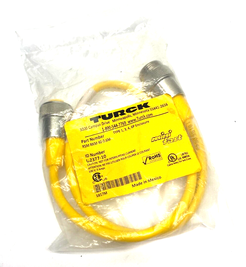 Turck RSM RKM 40-0.06M Minifast Double Ended Actuator/Sensor Cordset U2377-1 - Maverick Industrial Sales
