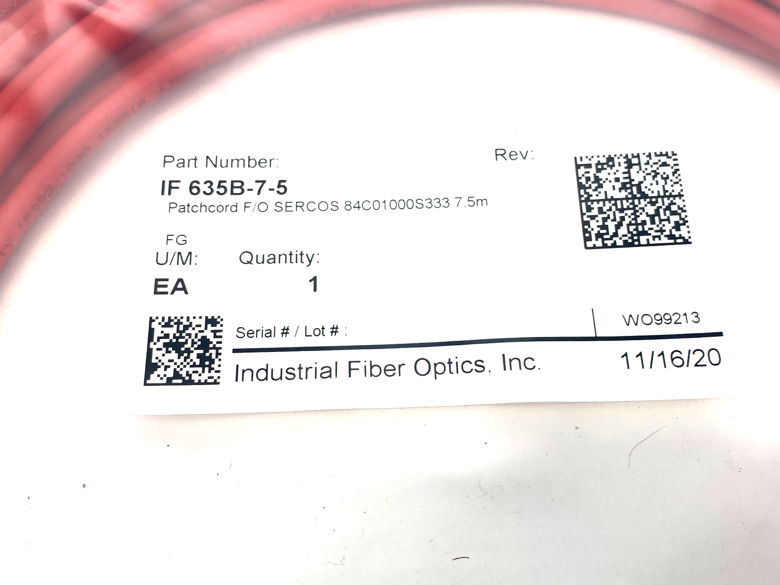 Industrial Fiber Optics IF 635B-7-5 Patchcord F/O SERCOS 84C01000S333 7.5m - Maverick Industrial Sales