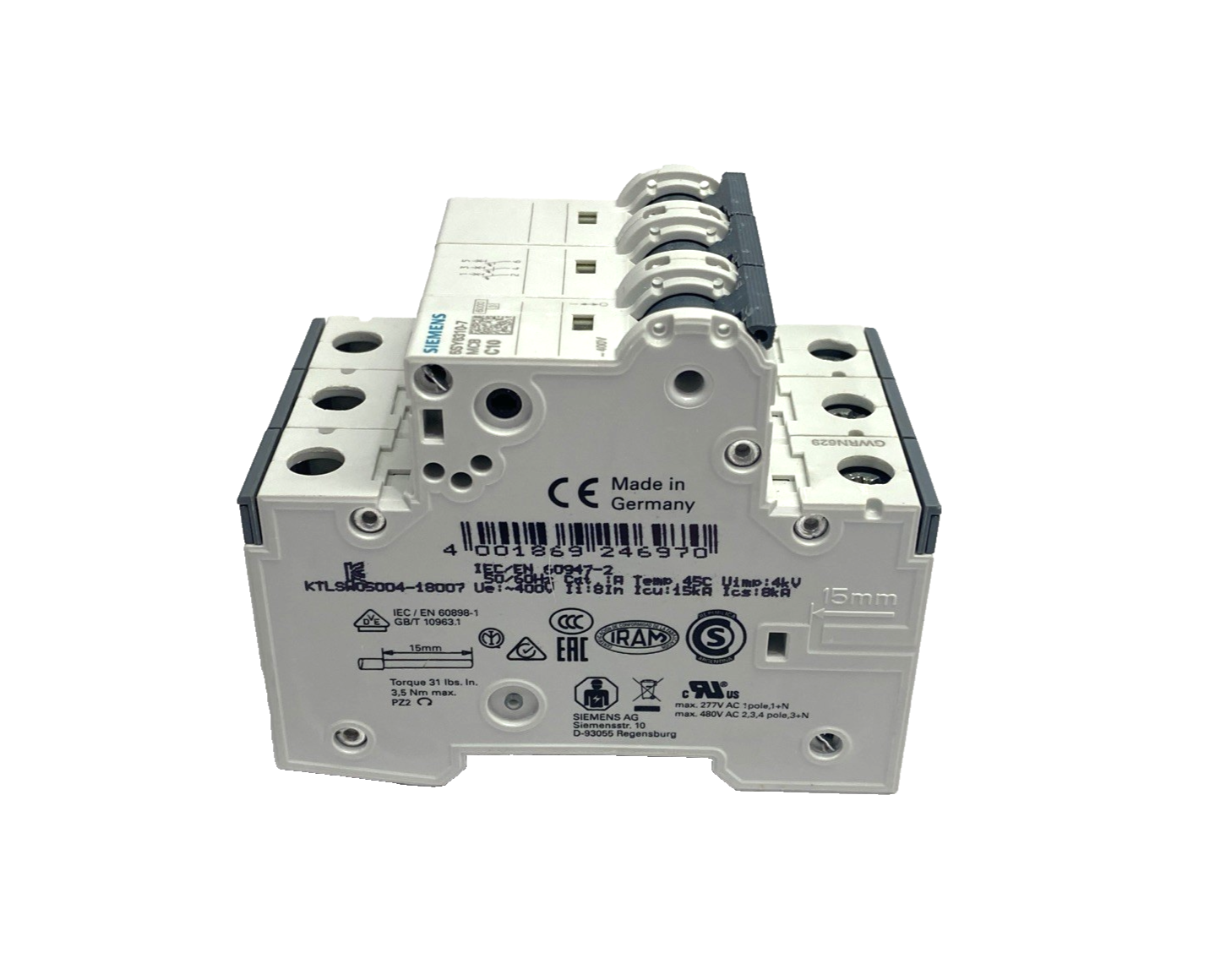 Siemens 5SY6310-7 C10 Miniature Circuit Breaker 3-Pole 400V 6kA 10A - Maverick Industrial Sales