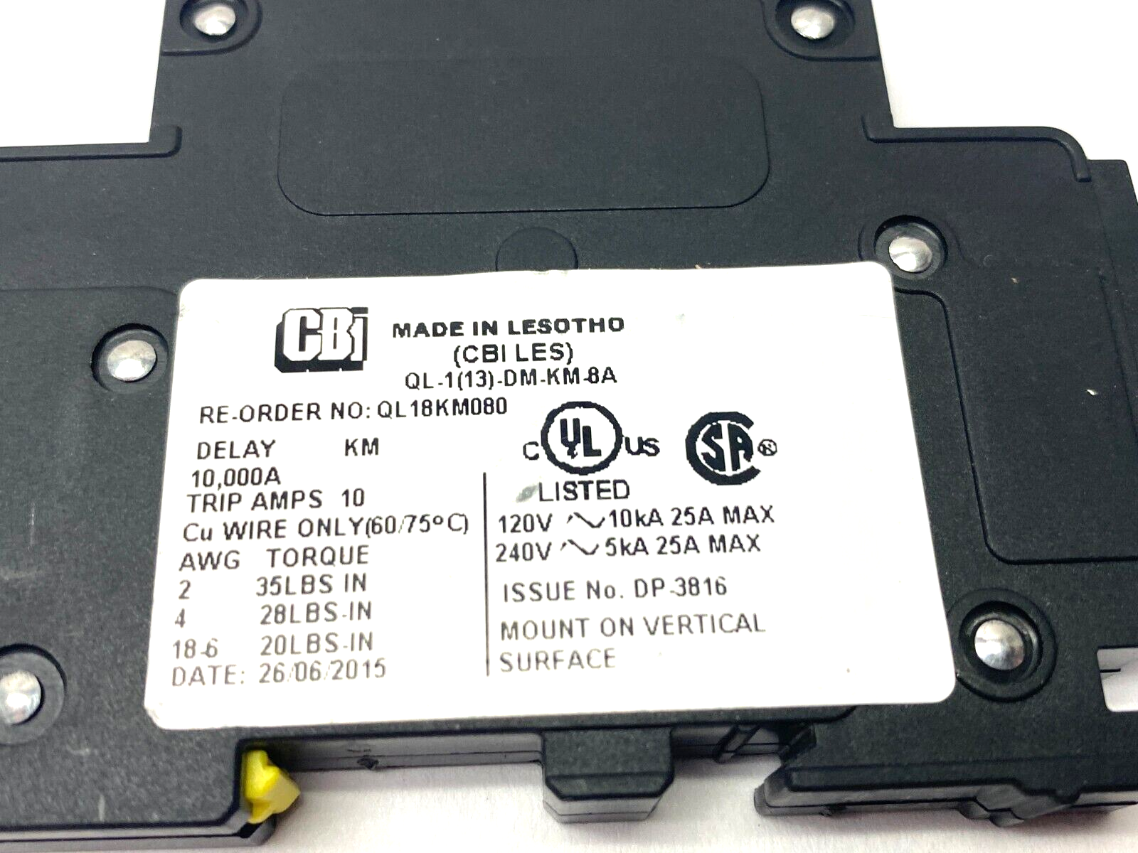 CBI QL18KM080 Single-Pole Circuit Breaker KM Curve QL-1(13)-DM-KM-8A - Maverick Industrial Sales