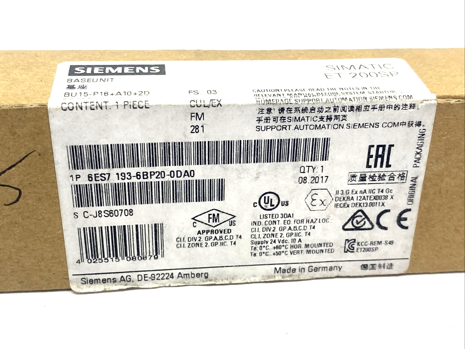 Siemens 6ES7193-6BP20-0DA0 SIMATIC ET 200SP BaseUnit BU15-P16+A10+2D, BU Type A0 - Maverick Industrial Sales