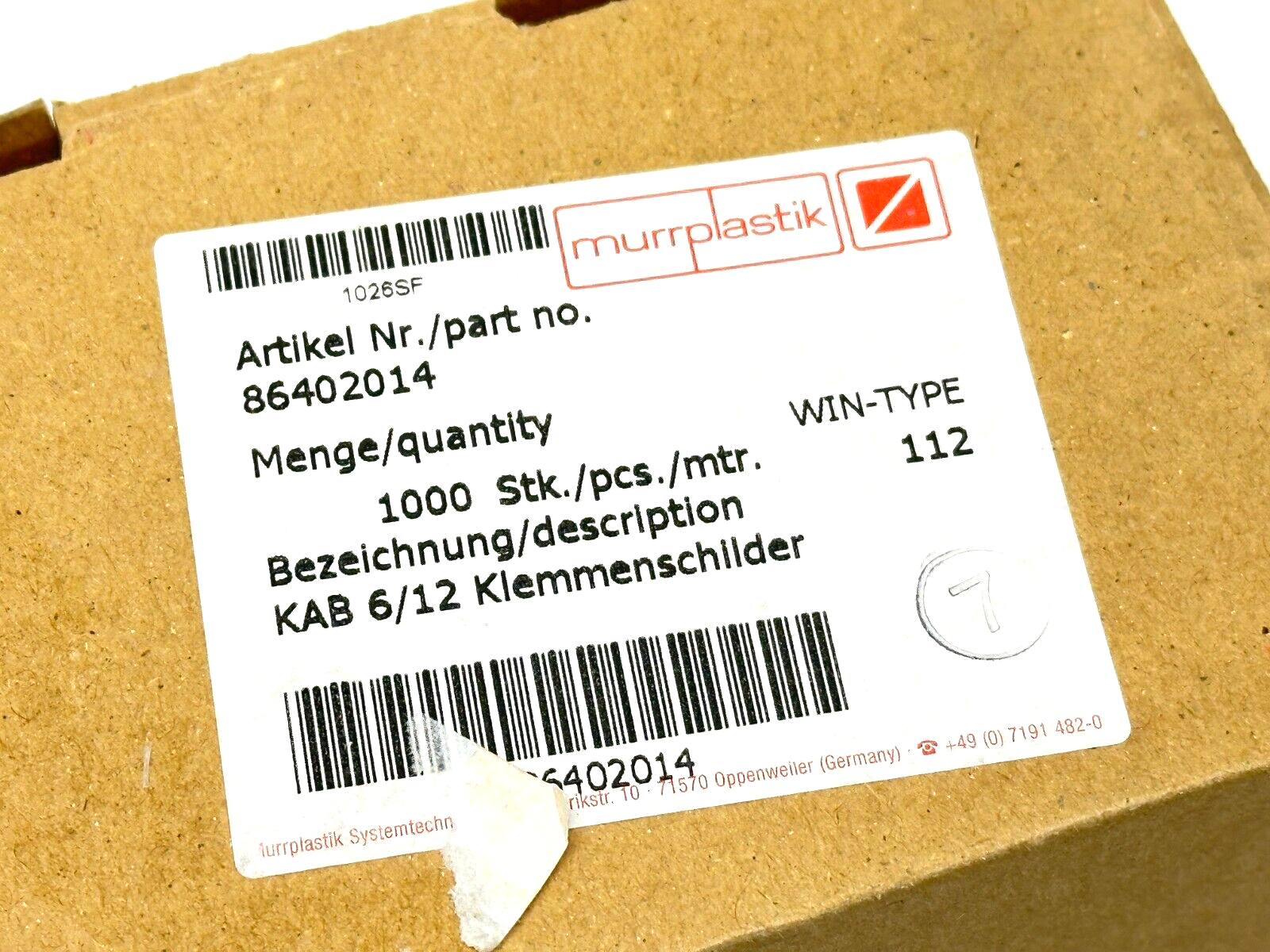 Murrplastik 86402014 Labeling Type KAB 6/12 WIN-Type 112 LOT OF 1296 - Maverick Industrial Sales