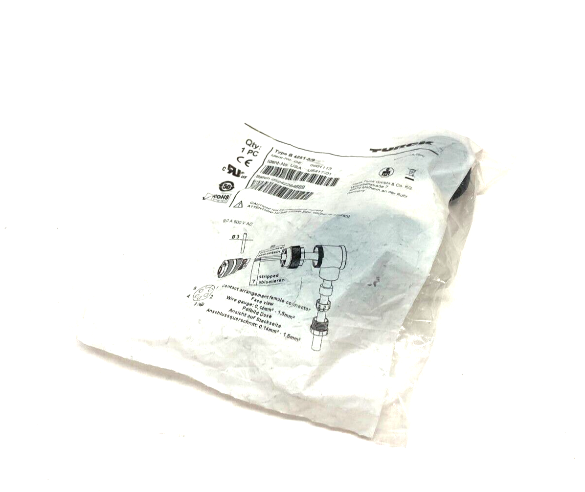 Turck B 4251-0/9 Field Wireable Connector Male 7/8" Straight 5-Pin, U6417-01 - Maverick Industrial Sales