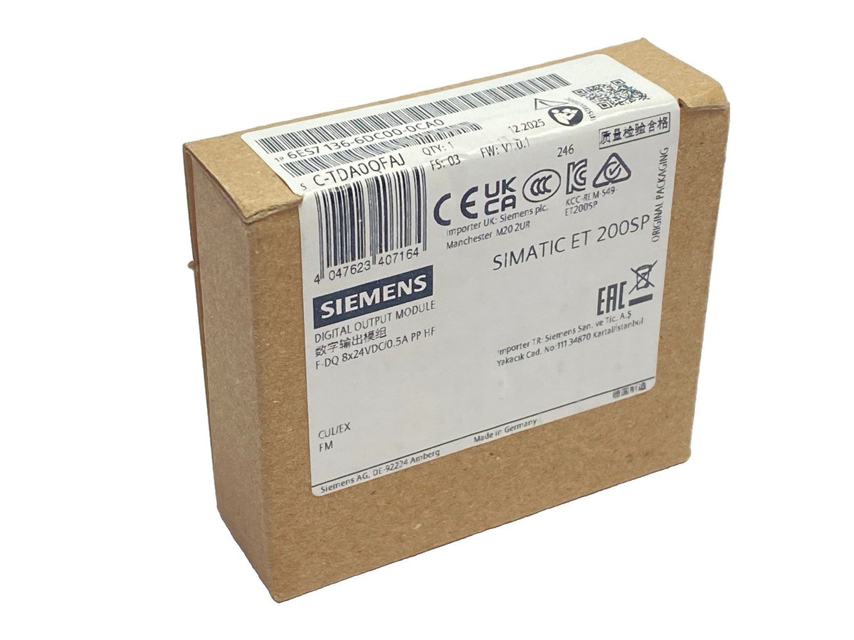 6ES7136-6DC00-0CA0 | Siemens 6ES7 136-6DC00-0CA0 SIMATIC ET 200SP Digital Output Module F-DQ 8x 24VDC - New - Maverick Industrial Sales