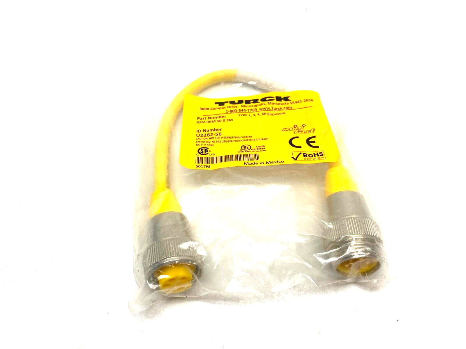 Turck RSM RKM 50-0.3M Minifast Double Ended Connection Cordset U2282-56 - Maverick Industrial Sales