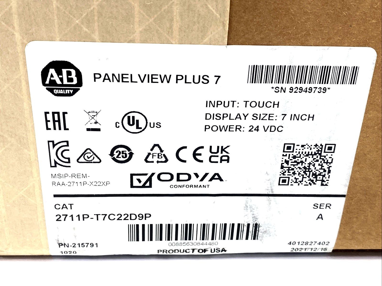 2711P-T7C22D9P | Allen Bradley Ser. A PanelView Plus 7 Graphic Terminal - New – Open box - Maverick Industrial Sales