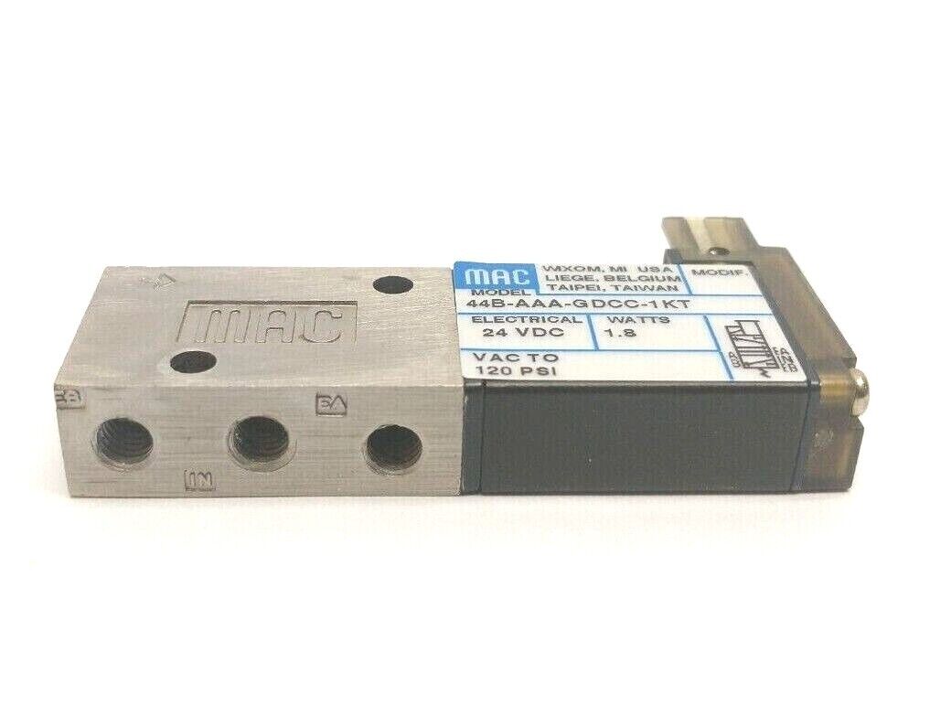 MAC Valves 44B-AAA-GDCC-1KT Solenoid Operated 4-Way Poppet Valve 24V 10-32 Ports - Maverick Industrial Sales