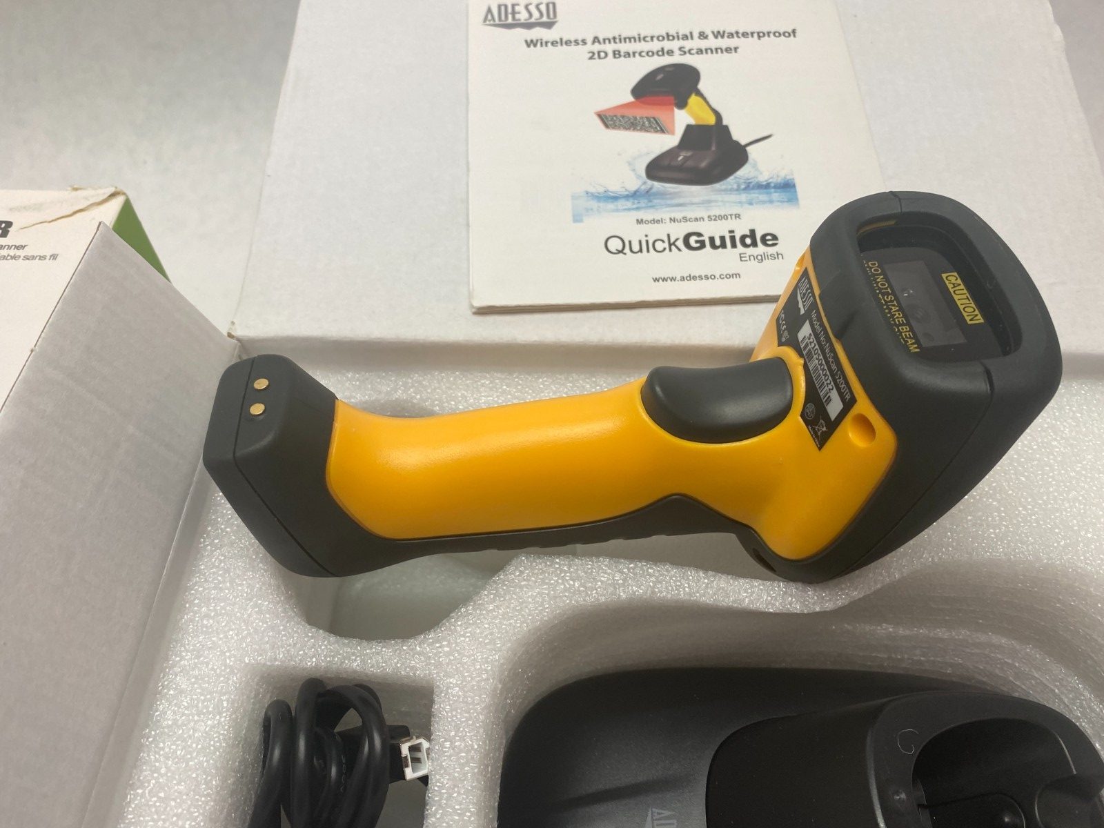 Adesso NuScan 5200TR Wireless Antimicrobial/Waterproof 2D Barcode Scanner 2.4GHz - Maverick Industrial Sales