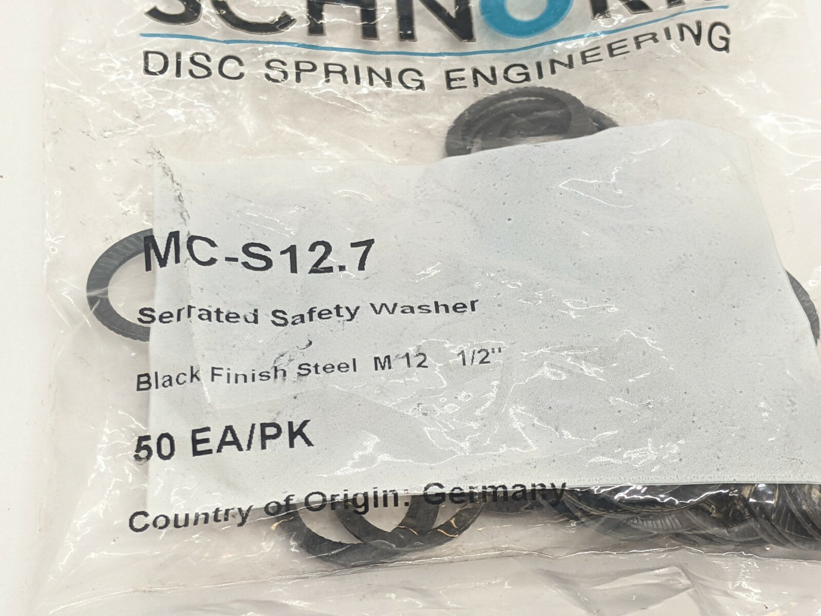 Schnorr MC-S12.7 Serrated Safety Washer Black Finish Steel M12 1/2" PKG OF 50 - Maverick Industrial Sales